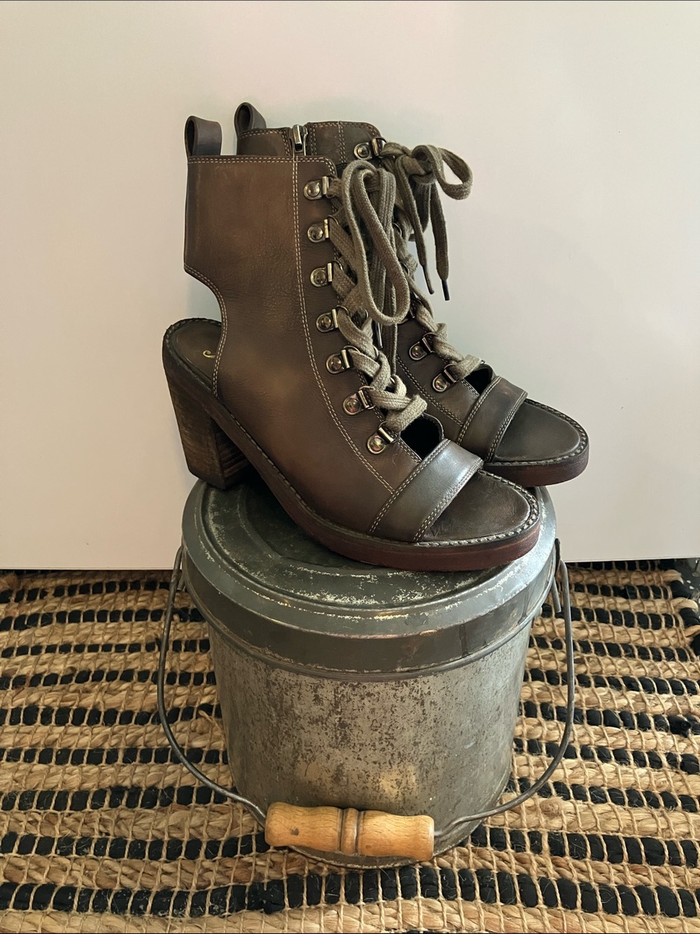 Free People Olive Lace-Up Open-Toe Block Heel Booties